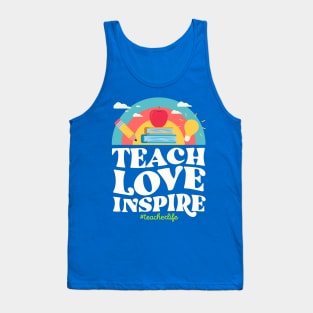 Teach Love Inspire Teacher Life Vintage Rainbow Learn School Tank Top